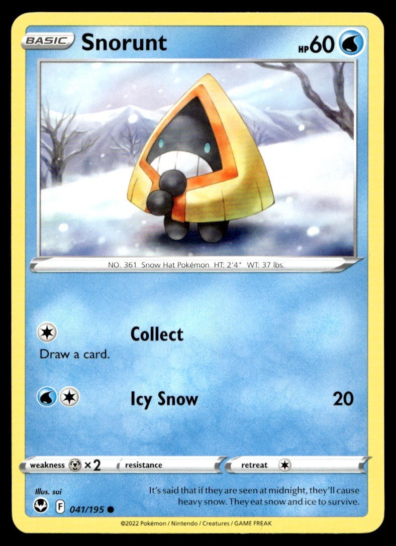 Snorunt 41/195 Pokemon Card Silver Tempest Common 60 HP Lightly Played W1