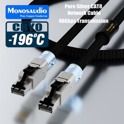 CAT8 4N Sterling Solid Silver - 40Gbps Cryo-Treated Network Cable for Audiophile