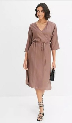 FREEMANS Flared Midi Wrap Dress in Brown UK 22 Plus (fm222-2)