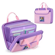 Zipper Document Bag for Boys and Girls, 9 Expandable Folders, Baby Pink