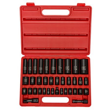 38-Piece Master Impact Socket Set Deep Shallow SAE and Metric Cr-V Steel