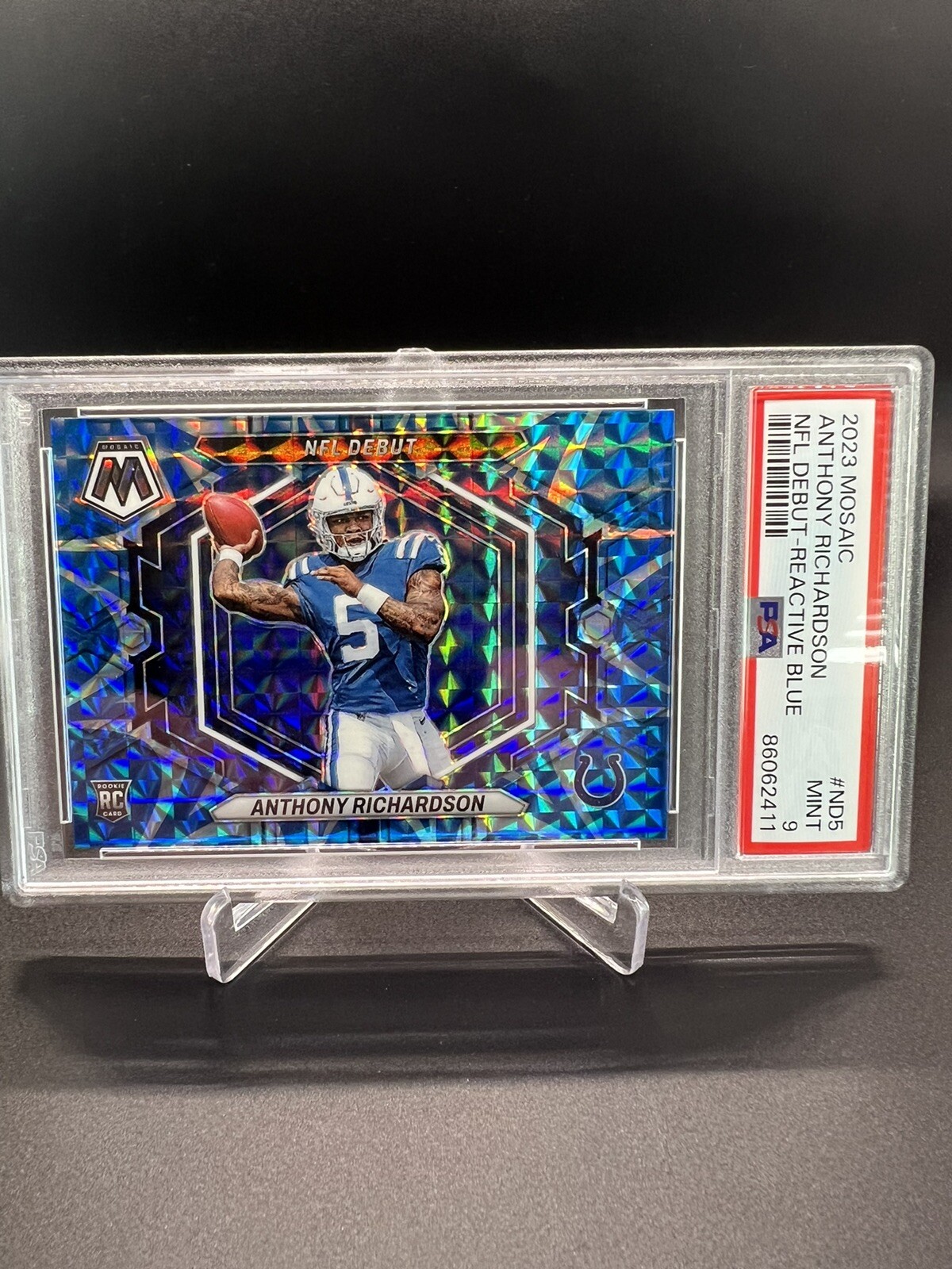 ANTHONY RICHARDSON 2023 MOSAIC NFL DEBUT ROOKIE REACTIVE BLUE RC PSA 9