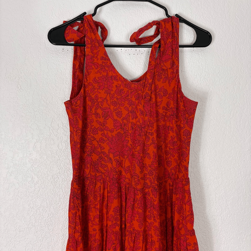Free People Women's Kikas Printed midi Dress Tangerine Boho Tropical Size Medium - Picture 7 of 8