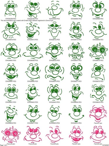 569 FACES OJOS MUÑECA LABIOS CARAS MÁQUINA BORDAR DISEÑOS COLECCIÓN PES USB - Imagen 6 de 12