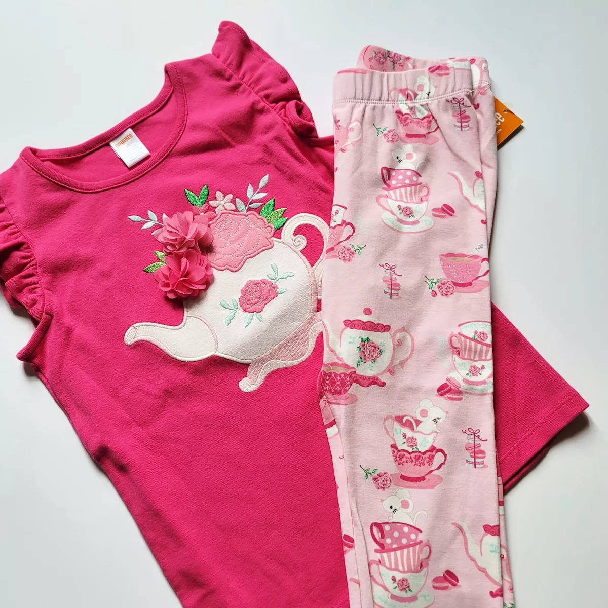 Gymboree Girls 12 Time for Tea Teacup Floral Mouse Cup Cropped Leggings Set  NWT