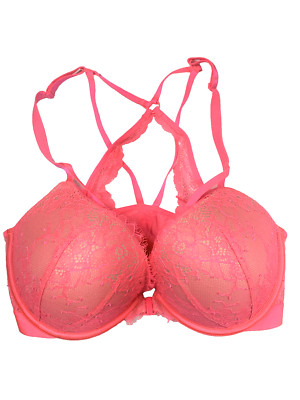 VICTORIA S SECRET Very Sexy Push-Up Lace Hot Pink Padded Bra 34D Front Close