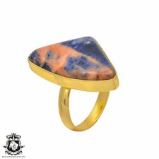Size 9.5 - Size 11 Adjustable Sodalite 24K Gold Plated Ring GPR200