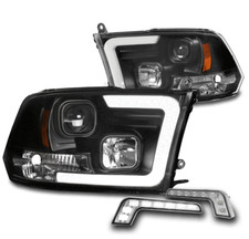 For 09-18 Dodge Ram 1500 Built-in Led Projector Black Headlight Lamp Bumper Drl