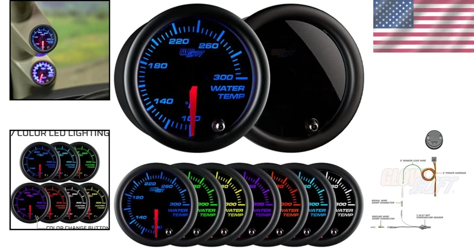 Aluminum 2-1/16" Water Temperature Gauge with 7 Color Modes & Easy Installation - Image 2 of 4