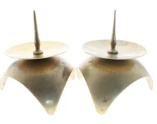 Pair Vintage 60s Atomic Solid Brass Candle Holders Tripod Mid Century Brutalist