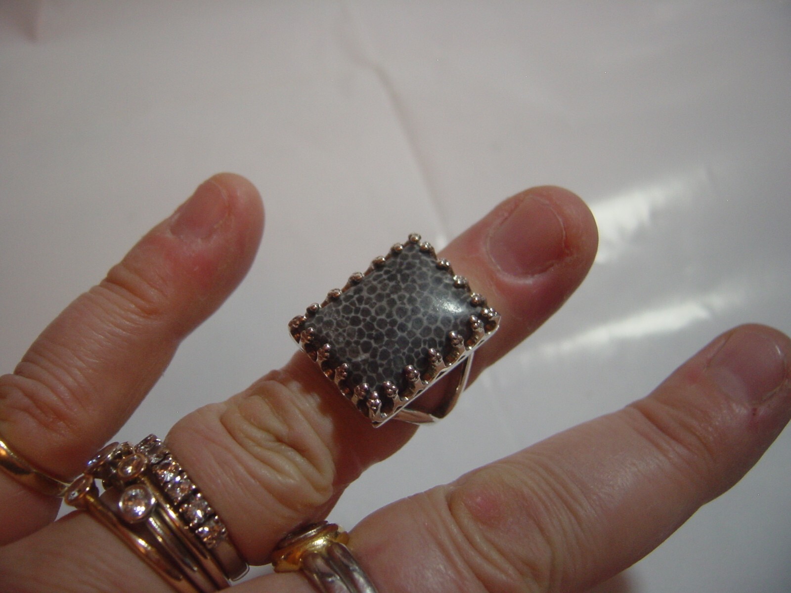 superb solid Silver Ring-chunky large black mexic… - image 7