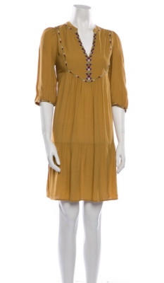 NWT Ba&sh Robe Tisolde Embroidery V-neck Boho Dress size 1 US 6 Ocre #FC413