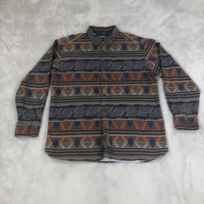 VTG Cabelas Size L Southwestern Taupe Orange Blue Flannel Chamois Men's Shacket
