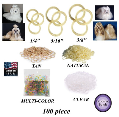 100 pc Dog Grooming Latex ELASTIC RUBBER HAIR BANDS-Ribbon&Bow Making,Top Knot