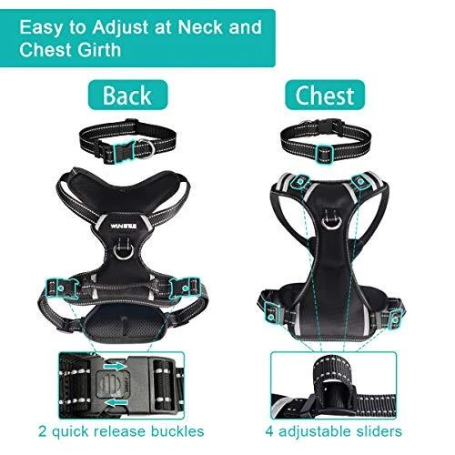 Dog Harness No Pull, Pet Harnesses with Dog Collar, Adjustable Large Black Dog Harness No Pull, Pet Harnesses with Dog Collar, Adjustable Large Black