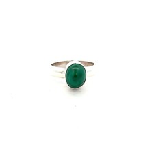 Sterling Silver Oval Malachite Ring Size 6.75 -Stone 1/4 x 3/8 Inch