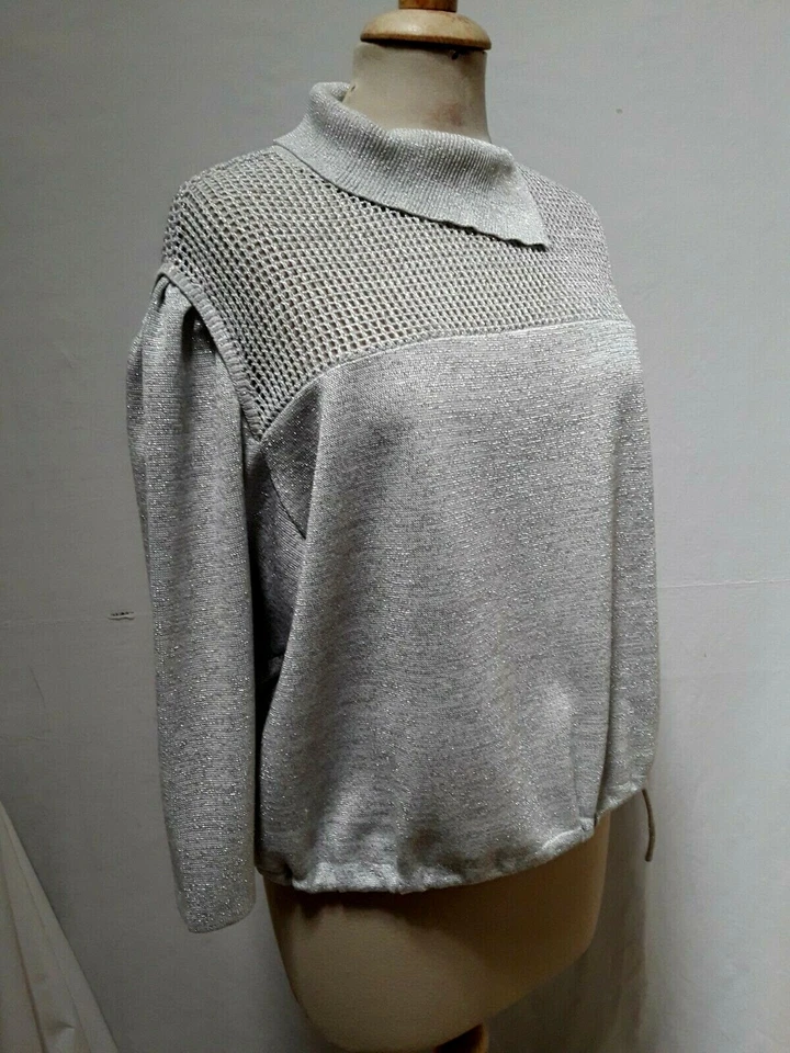 PULL femme gris argenté T40 VINTAGE 70 METALLIC SPARKLE SWEATER size M - Photo 2/4