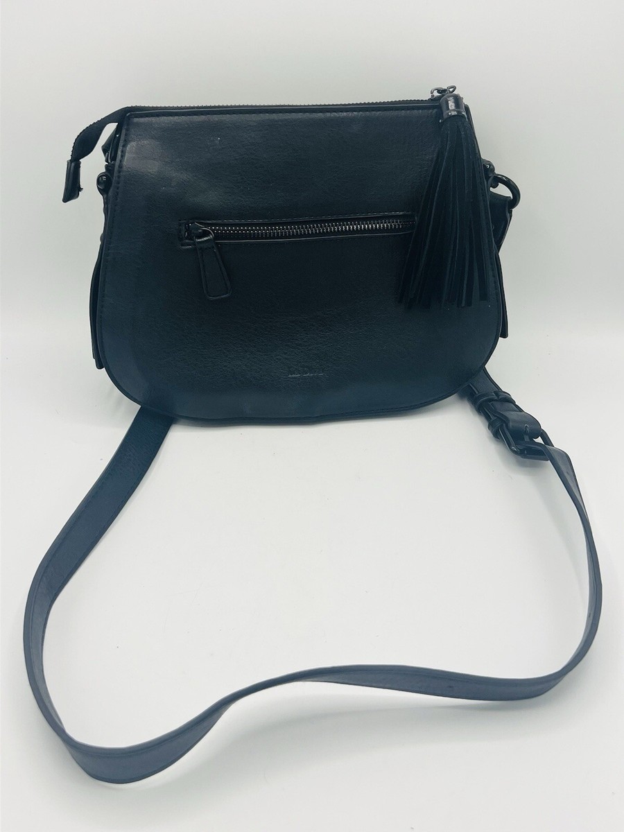 La Diva Suede and Leather Black Long Strap Zippered Crossbody Bag
