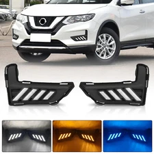 For 2017-2020 Nissan Rogue LED DRL Bumper Turn signal sequential Fog Light Pair