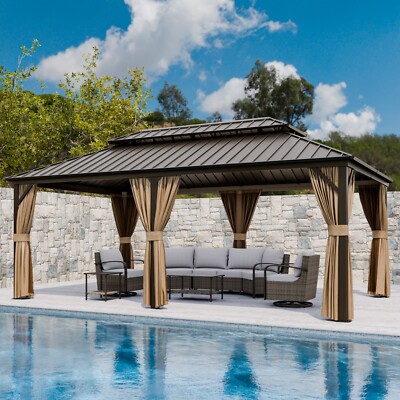 EAGLE PEAK 12x20 Outdoor Galvanized Steel Double Roof Hardtop Gazebo
