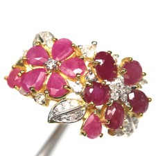 Gemstone Red Ruby White Zircon Jewelry Ring 925 Silver 18K Gold Size 9
