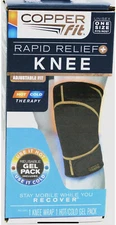 Copper Fit  Rapid Relief Knee Wrap w/Hold Cold Therapy Gel Pack, Black, Adjus...