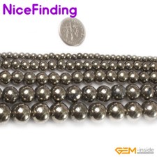 Silver Gray Pyrite Natural Round Gemstone Beads Jewelry Making 15" 6mm 8mm 10mm