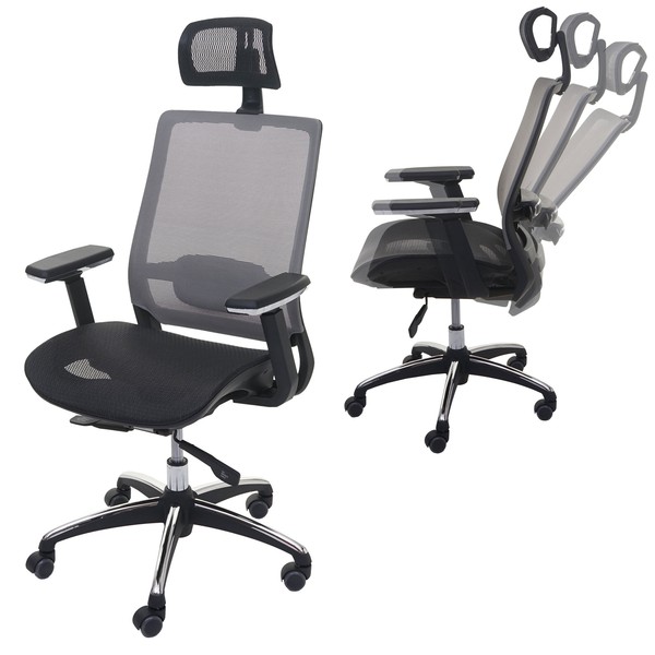 BüRostuhl MCW-A20, Schreibtischstuhl, Ergonomisch KopfstüTze Schwarz/Grau-image