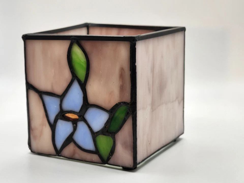 Candelabro hecho a mano resistente vitral floral azul y rosa flores Foto 4 de 4