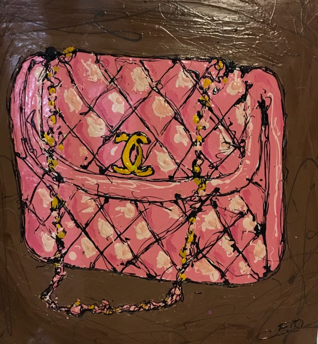 Carlos Ortiz Bubble Yum Contemporary Pink Purse Pop Art Acrylic Painting