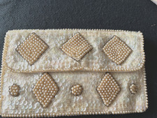 VINTAGE 1950S EVENING BAG, PEARL TRIANGLES, SEQUINS, PEARL BORDER, EXCELLENT