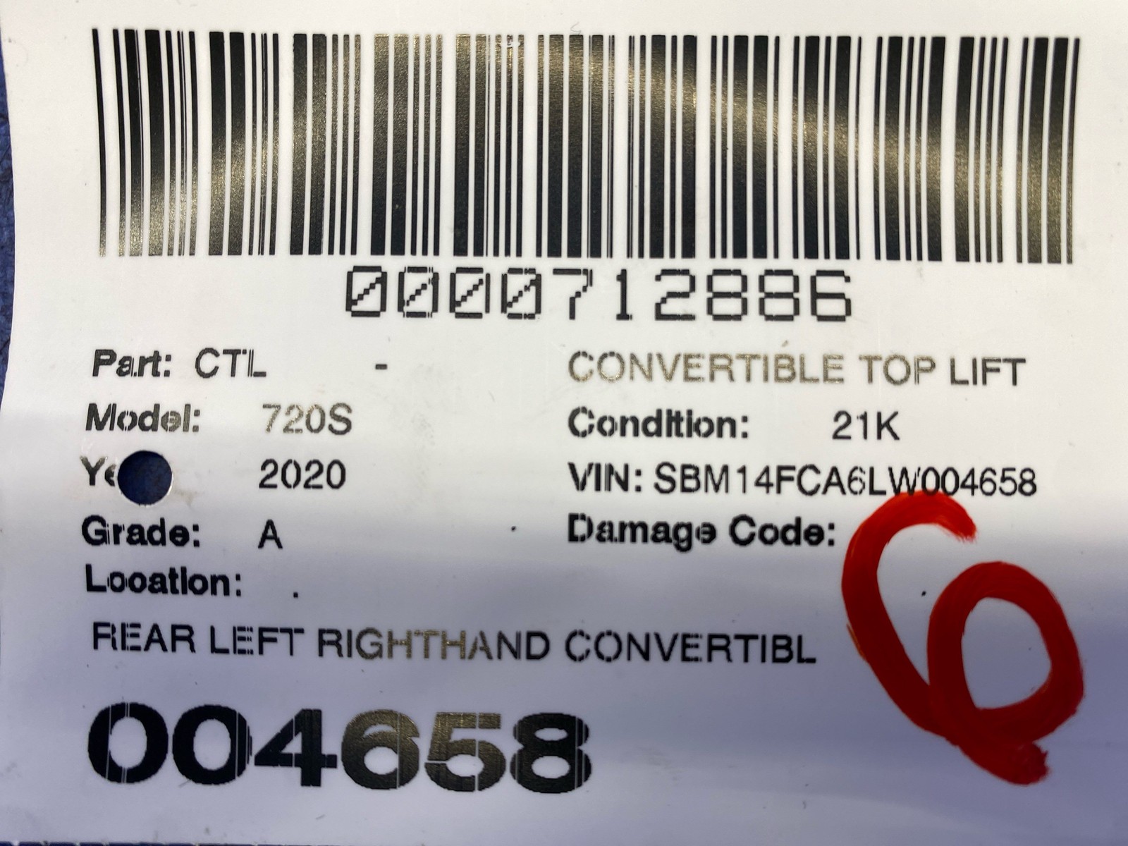 2018-2023 MCLAREN 720S REAR LEFT RIGHTHAND CONVERTIBLE TOP MOTOR UNIT OEM