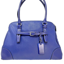 Tumi Verona Villa Double Zip Satchel Blue Saffiano Leather w/ Shoulder Strap