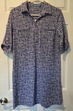 J McLaughlin Blue Collared Catalina Cloth Geometric Stretch Dress Medium