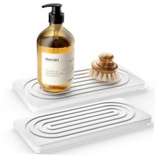 2 PCS Water Absorbing Stone Tray for Sink, Quick Drying 8.3" x 4" White A