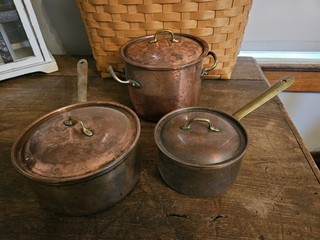 Vintage Set of 3 Old Dutch Pots with Lids and Stock Pot Made In Portugal