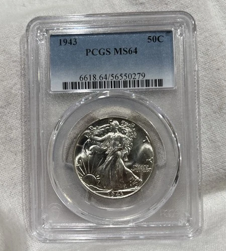 GRADED 1943 Walking Liberty Half Dollar PCGS MS64 Silver American Coin