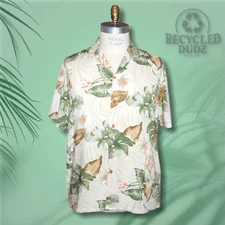 Paradise Found Men's Medium Hawaiian Shirt Leaves and Flowers Rayon 