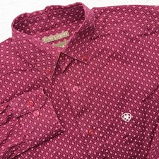 Ariat Shirt Mens Small Red Floral Button Down Long Sleeve Western Stretch