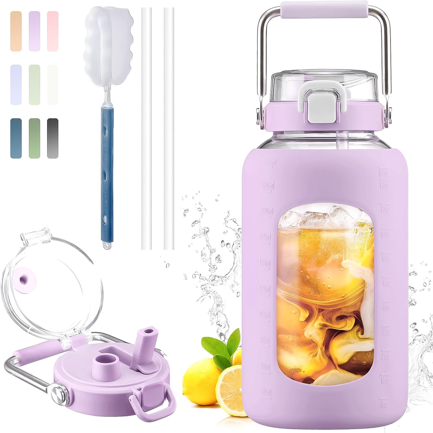 Glass With Stainless Steel Handle Large 2.5l Water Bottle Wi