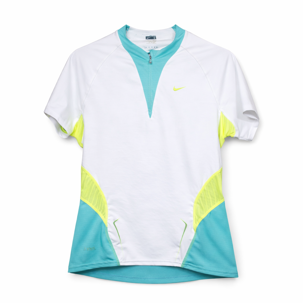 Nike Running Top Womens Fit Dry Half Zip White Teal Yellow Sports L