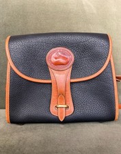 Vintage Dooney Bourke AWL Black Leather Crossbody Bag, British Tan Trim, USA