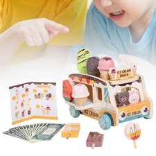 Wooden Ice Cream Cart Toys Imaginative Play Educational Interactive Skill