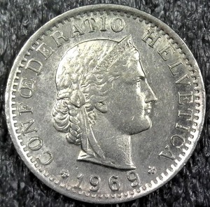 1969 Swiss 20 Rappen Foreign World Coin KM#29a (z1285)