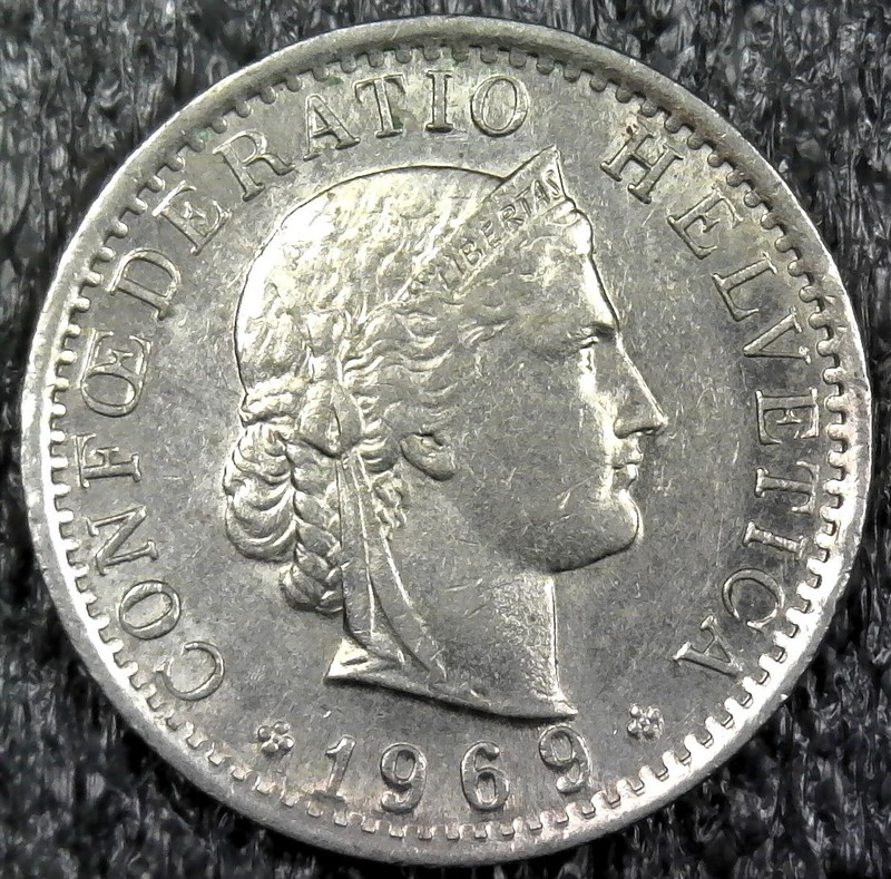1969 Swiss 20 Rappen Foreign World Coin KM#29a (z1285)