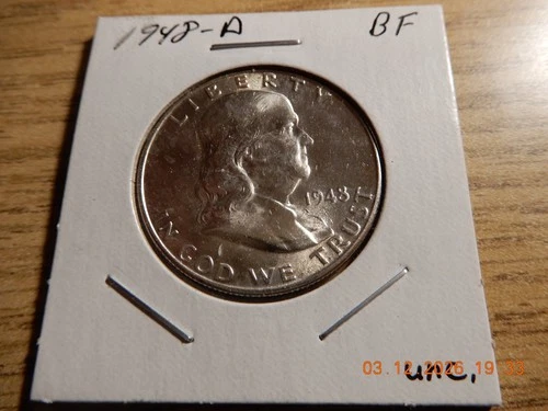 1948 D FRANKLIN HALF DOLLAR 90% SILVER RAW COIN UNC.