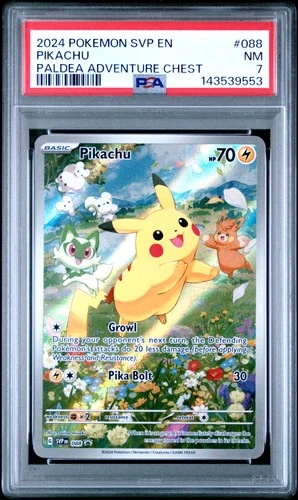 2024 POKEMON SVP EN-SV BLACK STAR PROMO PALDEA ADVENTURE CHEST PIKACHU PSA 7