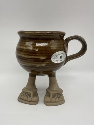 Vintage Muddy Waters Footed Ceramic Mug Brown Glaze 6'' Novelty Art 1985
