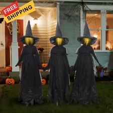 DR.DUDU Halloween Decorations Outdoor – 4.6 FT Light Up Witch Stakes Black 