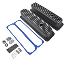 Black Tall Finned Aluminum Valve Covers Fits Chevrolet Small Block 283 305 350